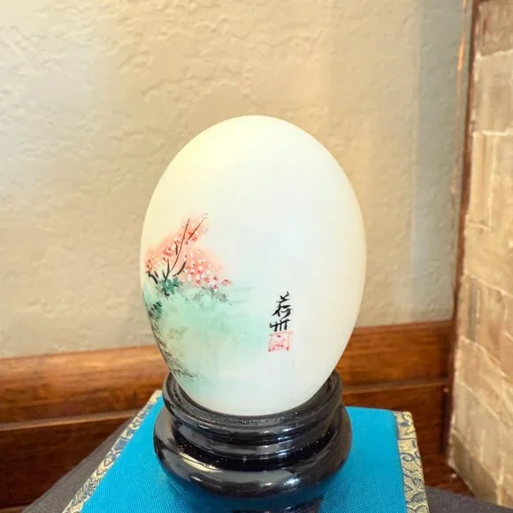 Vintage Oriental Hand Painted Egg in Glass Case - Picture 5 of 16